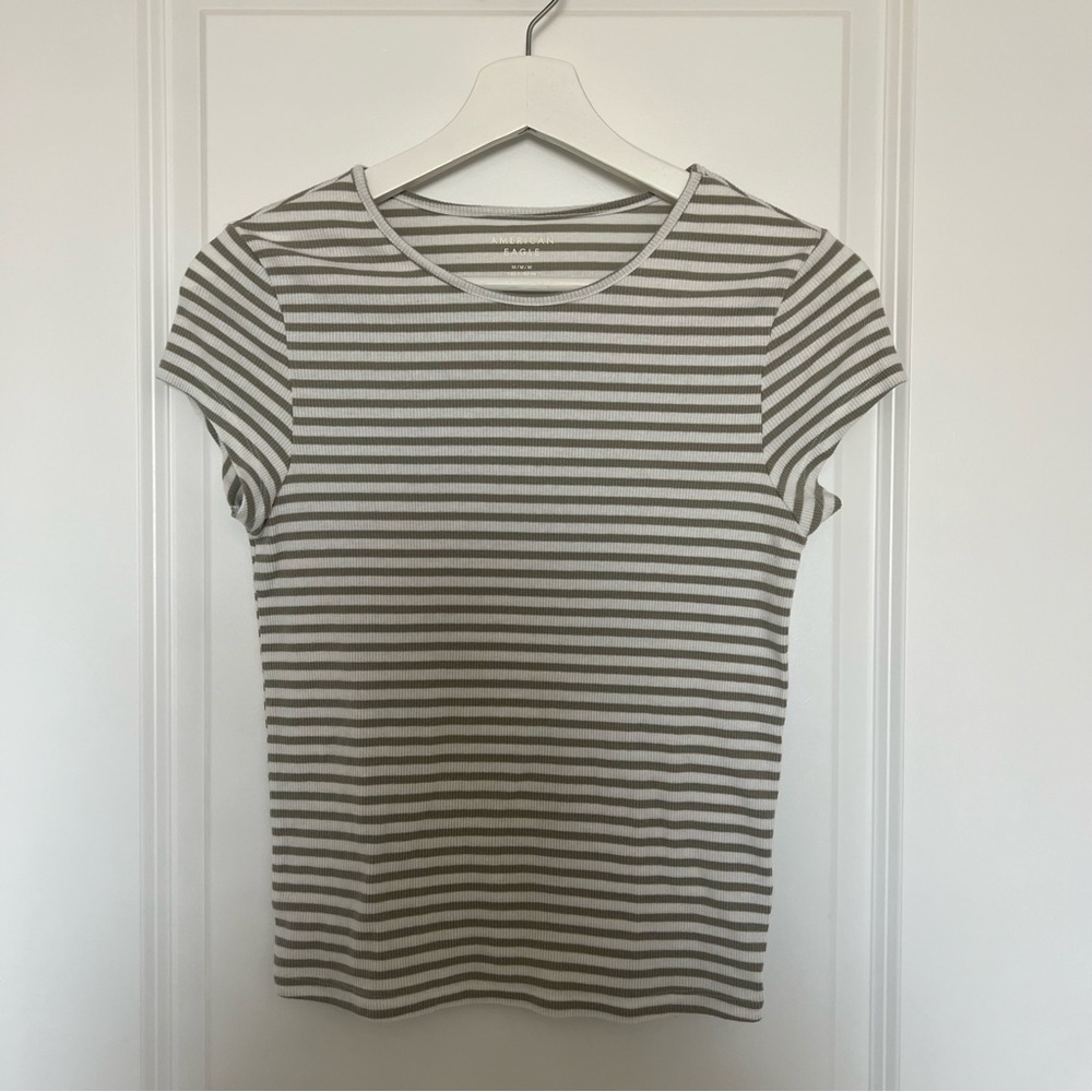 American Eagle Striped Gray and White Women's Top